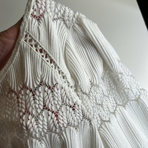 FREE PEOPLE FIRE ISLAND WHITE  KNIT CROCHET DRAWSTRING WAIST TUNIC TOP SIZE M - Picture 9 of 15